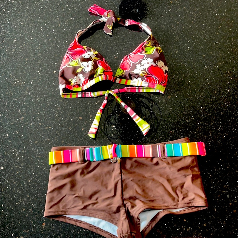 Tropical flower boy short bikini/decorative belt